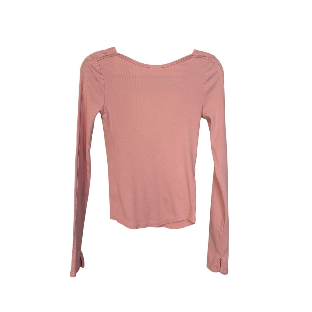 We The Free Free People Pink Ribbed Scoop Low Back Long Sleeve Top Small